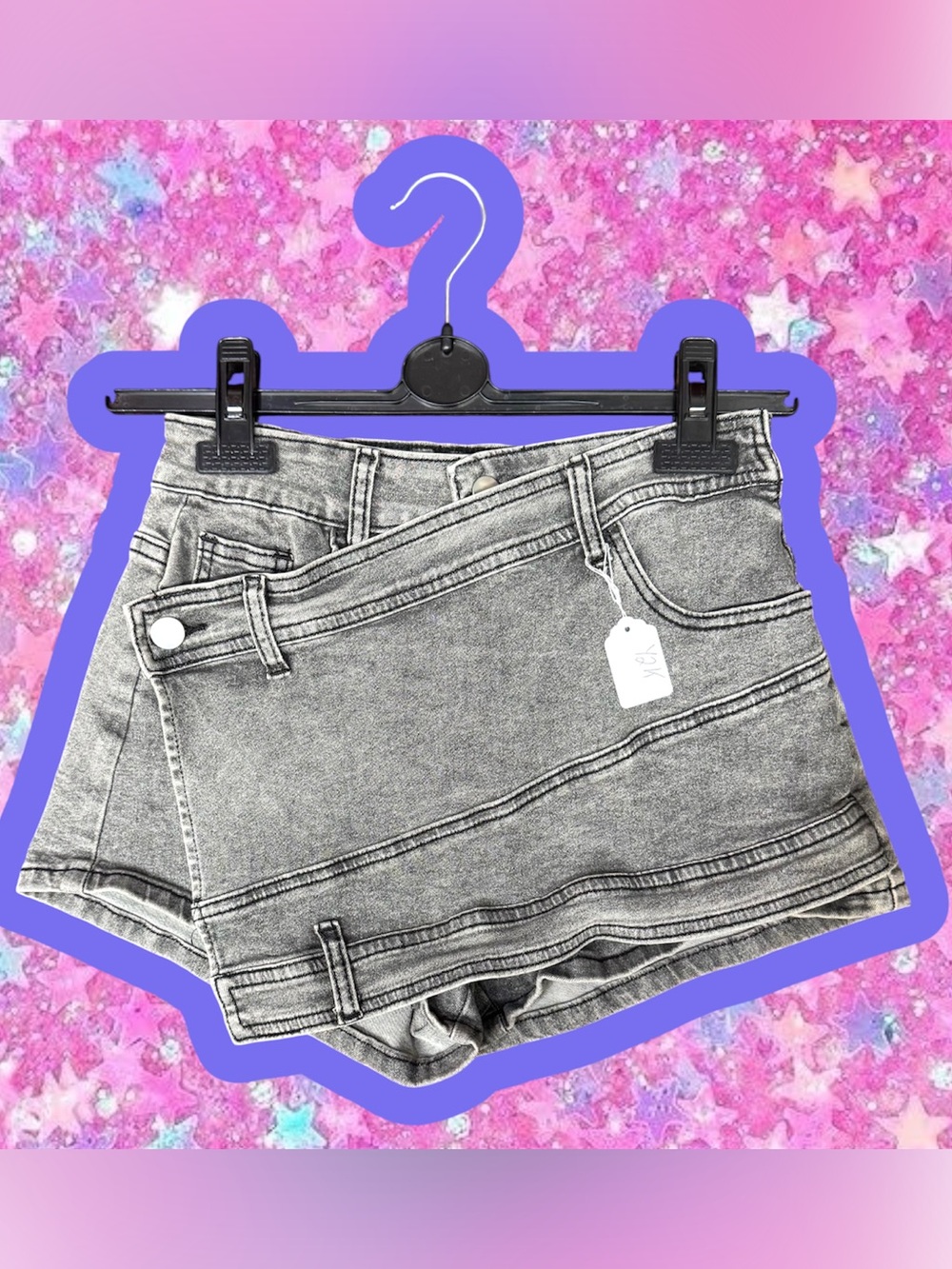 Denim Jean shorts skirt S euro Y2K 90s 2000s skirt asymmetrical mini whimsy